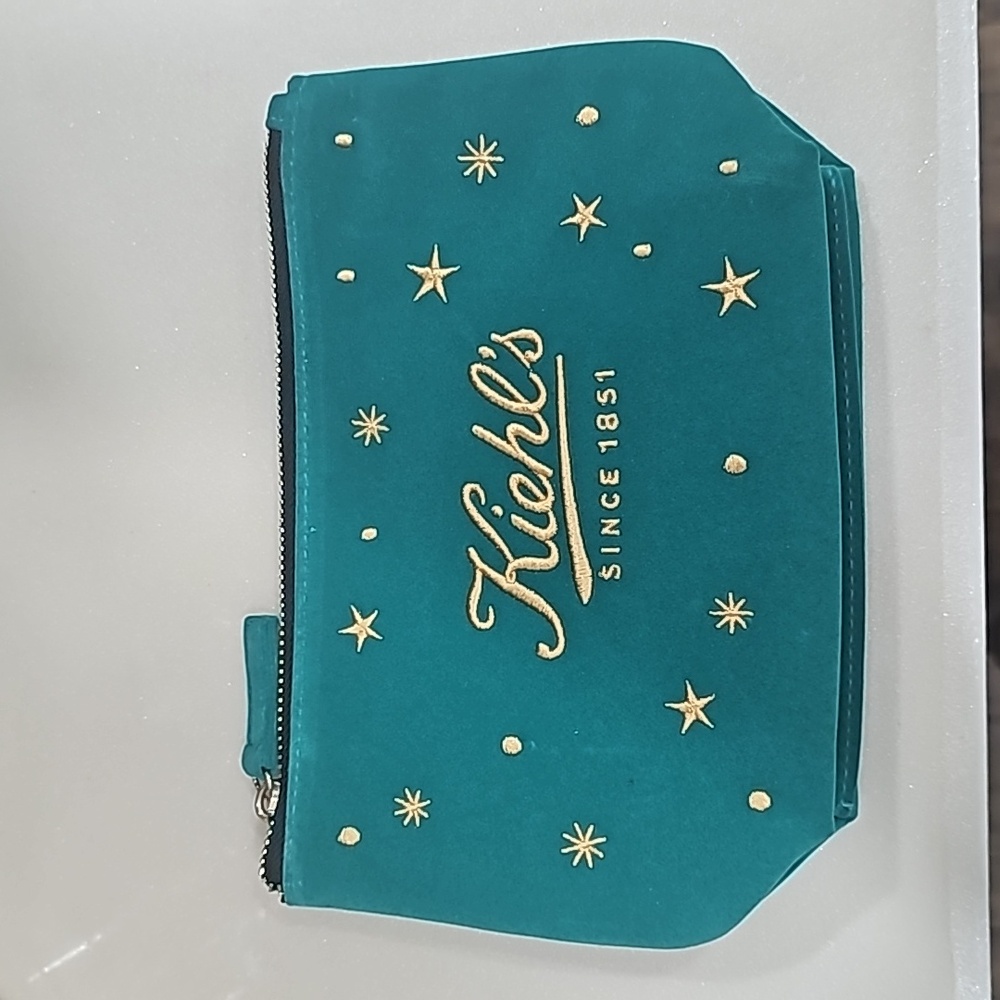 Kiehl's‎ Holiday Cosmetic Makeup Bag Pouch Velvet Blue/Green